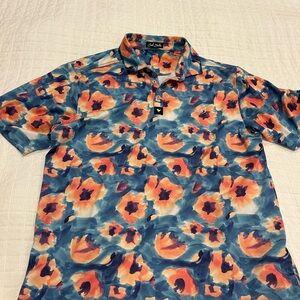 Bad Birdie Men's Floral Shirt - Blue and Orange